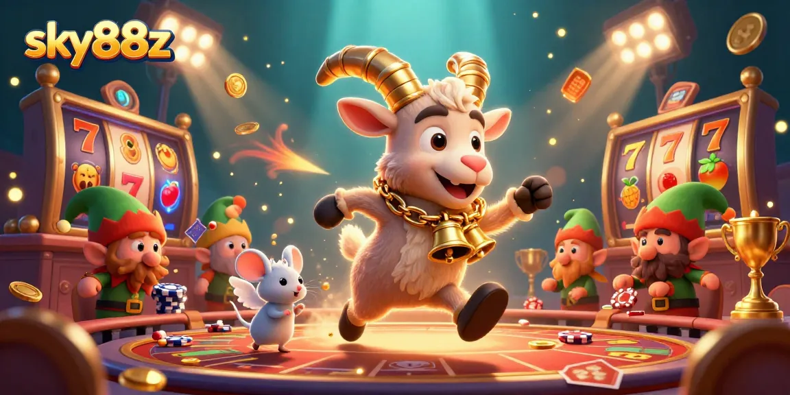 Experience thrilling games at sky88z with festive elements and dynamic action in a lively casino scene.