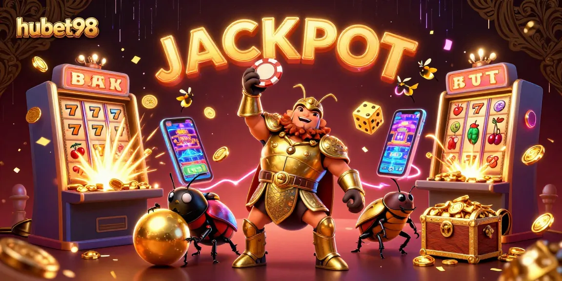 Celebrate wins at hubet98 with a dynamic 3D casino scene showcasing a victory beetle champion.