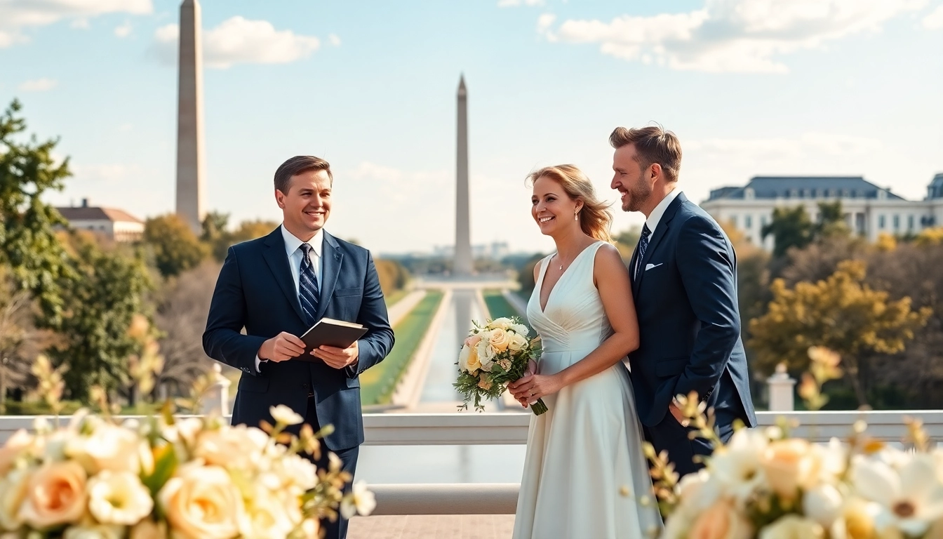 Washington dc wedding coordinator assisting a couple in a beautifully decorated outdoor venue.