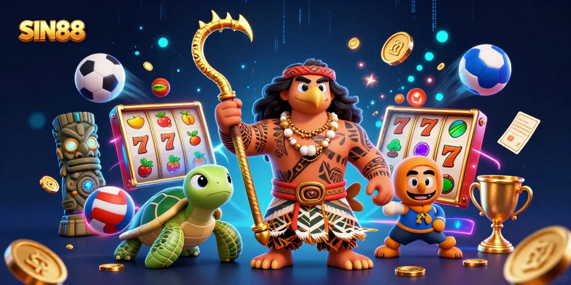 SIN88 showcases dynamic slot actions with tribal characters and vibrant gaming elements.