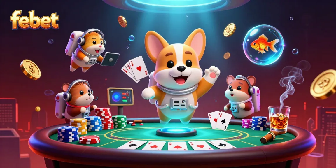 Experience the excitement at febet's space-themed casino with whimsical characters and vibrant casino elements.