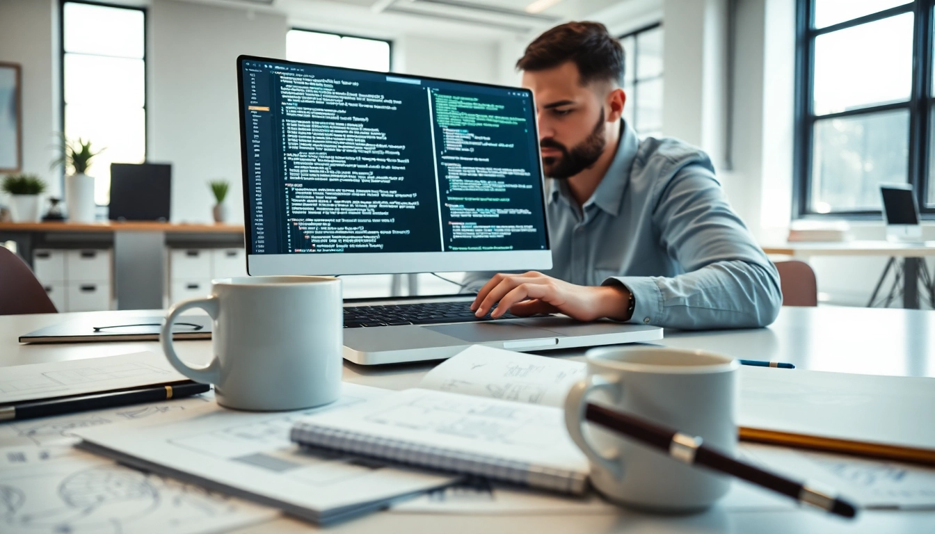 Hire Shopify developer working diligently in a bright office with design elements