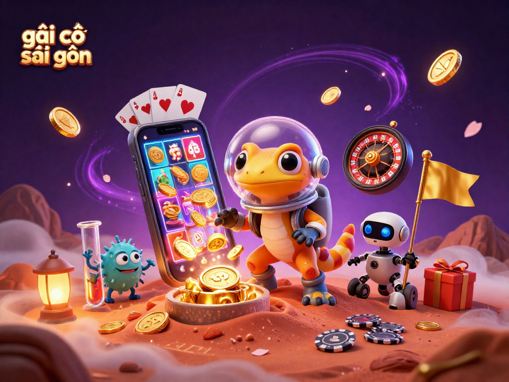 Engage with gái gọi sài gòn through a vibrant illustration featuring a Martian gecko discovering a casino.