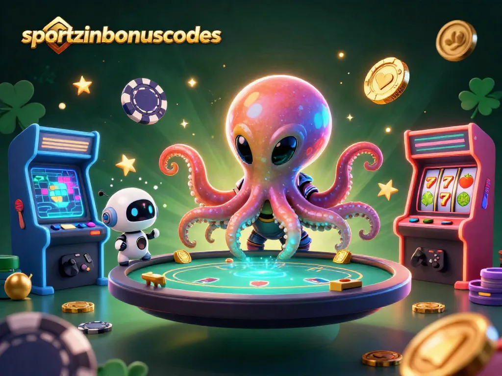Engage in fun with sportzinobonuscodes while a cartoon octopus plays poker in outer space.