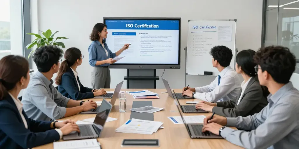 Team engaging in ISO Certification in Pakistan workshop, focused on compliance and management strategies.