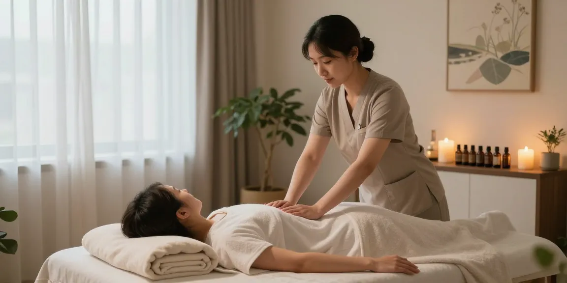 부평출장안마 peaceful massage therapy setting with a calm atmosphere and professional setup.