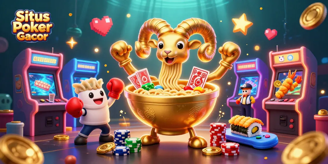 Situs Poker Gacor showcases a colorful 3D casino illustration with vibrant characters and gaming elements.