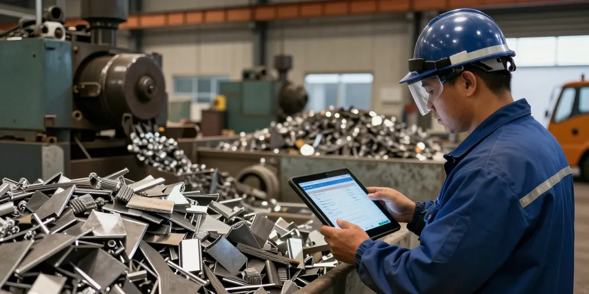 Kualitas Mercury Scrap Metal Untuk Dijual di https://www.scrapsolutionplace.com/ yang diperiksa oleh pekerja di lingkungan industri.