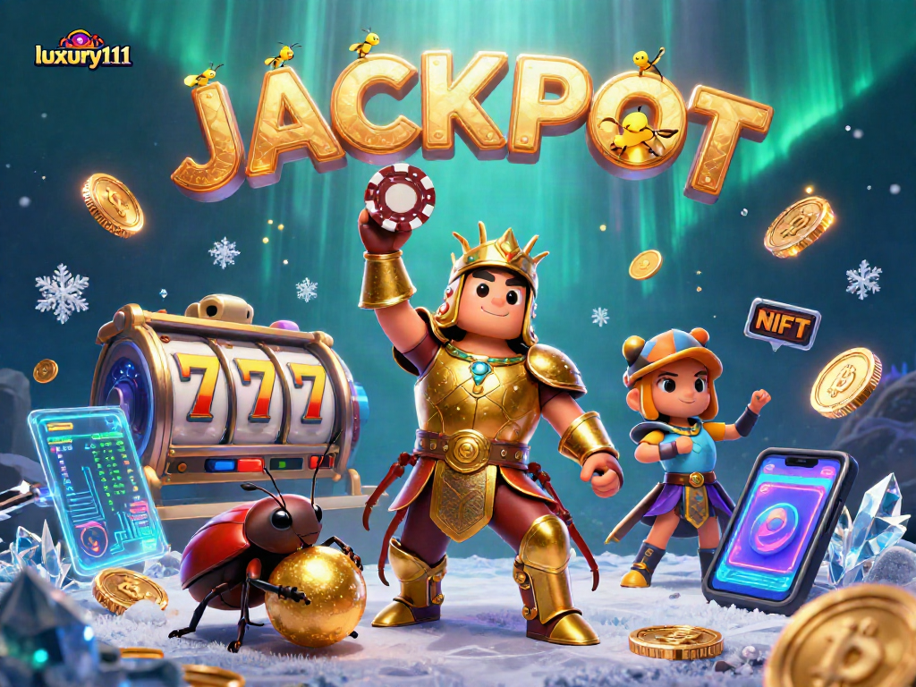 Spin to win in luxury111-themed slots with vivid characters celebrating a jackpot!