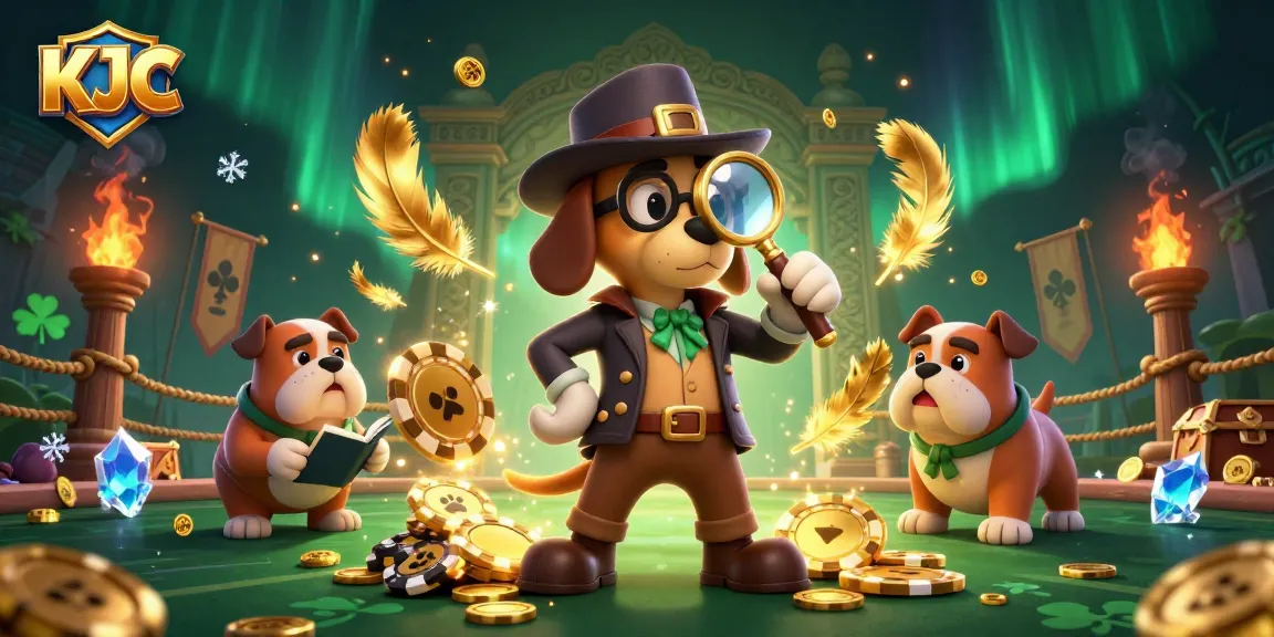 KJC showcases a thrilling 3D scene where a detective dog investigates a golden poker chip clue in a vibrant casino.