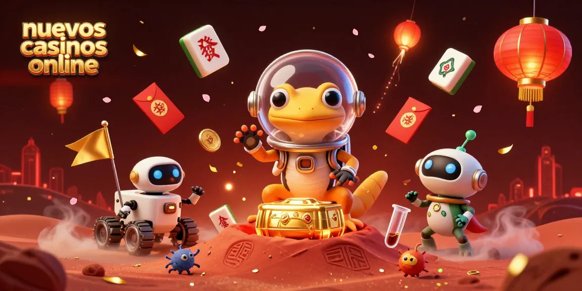 Descubre los nuevos casinos online mientras un gecko marciano juega en un casino dorado.