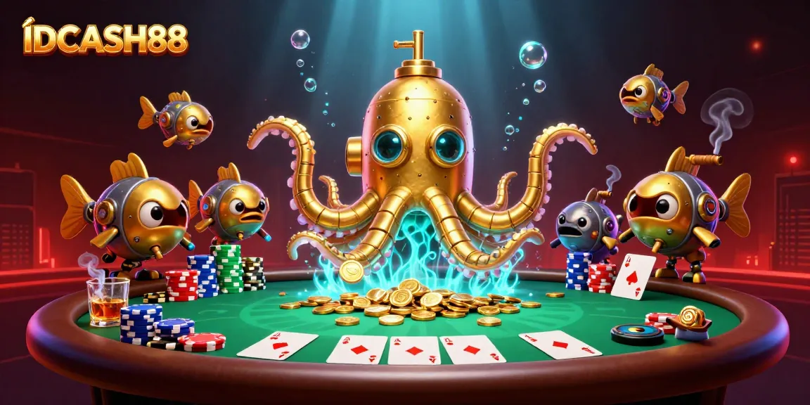 Experience winning thrills with IDCASH88's vibrant undersea casino scene complete with poker excitement.