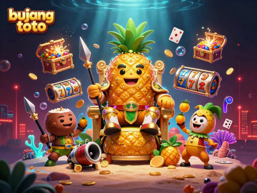 Experience total fun with bujang toto in this vibrant beach casino scene filled with game elements.