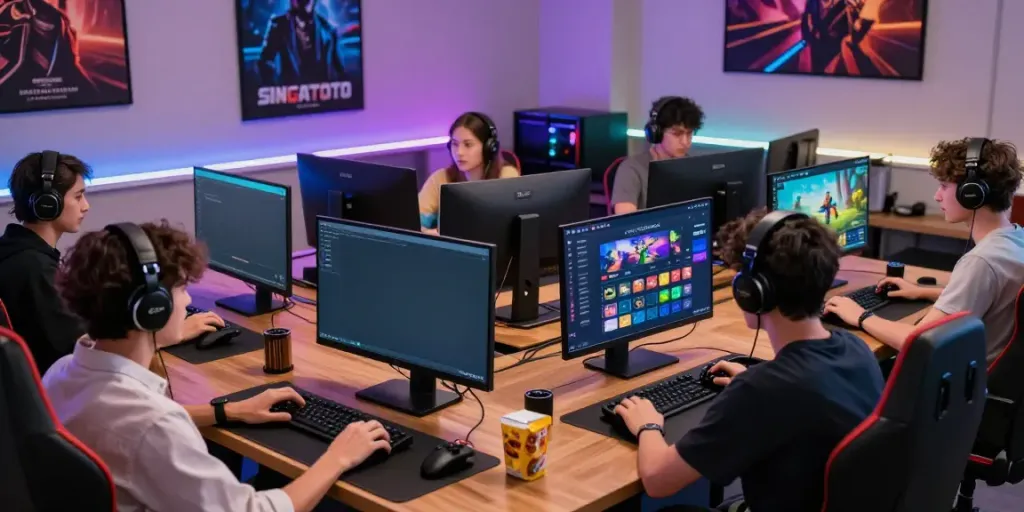 Players on SINGATOTO login screen engaging in online gaming strategy in vibrant gaming environment.