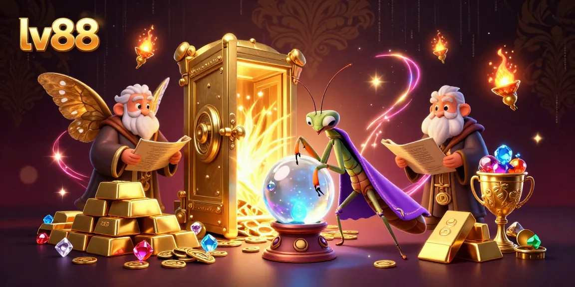 Experience thrilling games at lv88 with vibrant illustrations of fortune tellers and treasures.