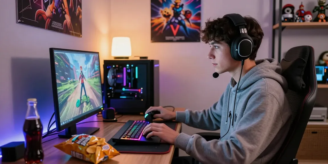 Proses LUXURY777 Login oleh pemain game di ruangan nyaman, dikelilingi pernak-pernik gaming.