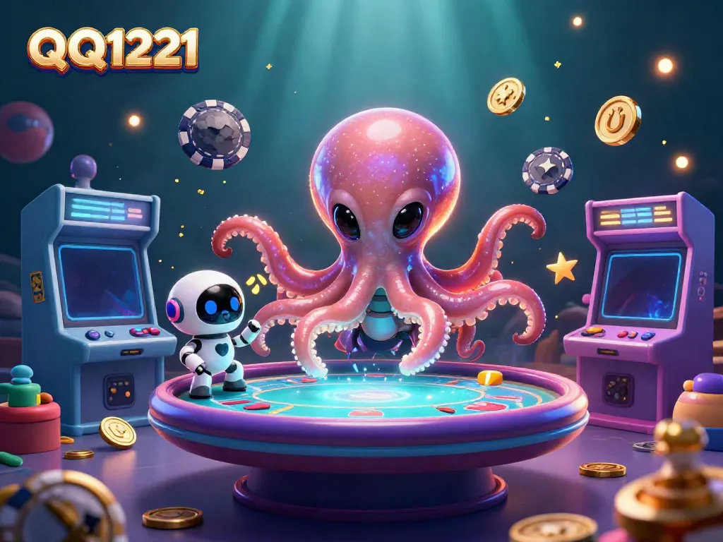 Engage with QQ1221's vibrant gambling universe through an enchanting alien gaming scene.