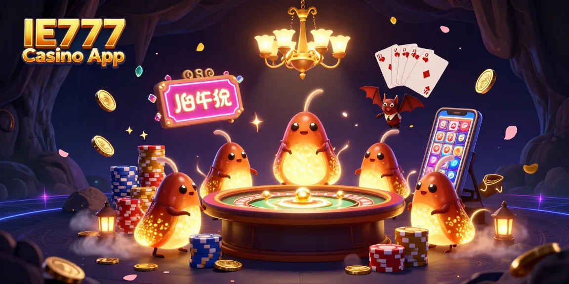 Experience the thrilling IE777 Casino App with stunning 3D illustration of glowworms illuminating a cave casino.