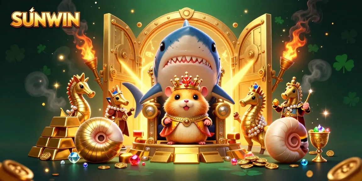 SUNWIN showcases an exciting gambling scene with a golden hamster king and treasures, illustrating epic gaming adventures.