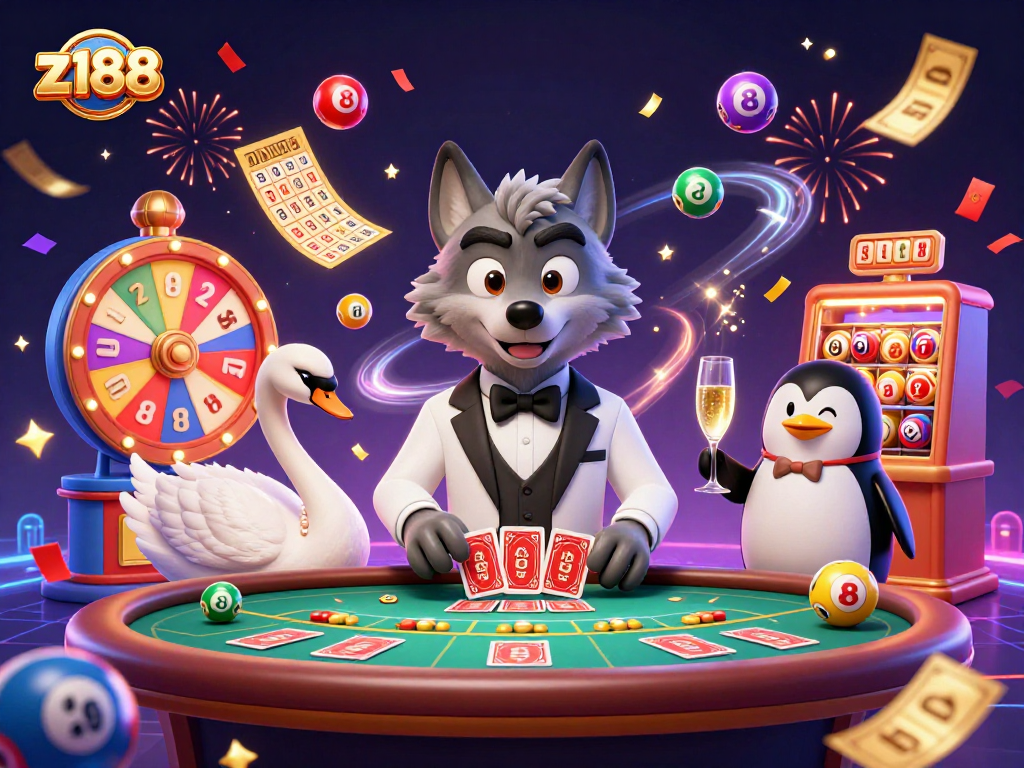 Join z188 for thrilling casino action with vibrant characters and engaging gameplay elements.