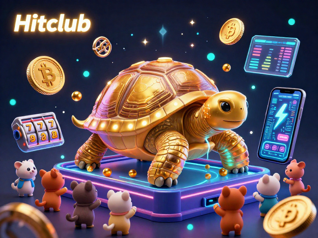 Win big on Hitclub by playing exciting games with vibrant 3D graphics and glowing cryptocurrency elements.