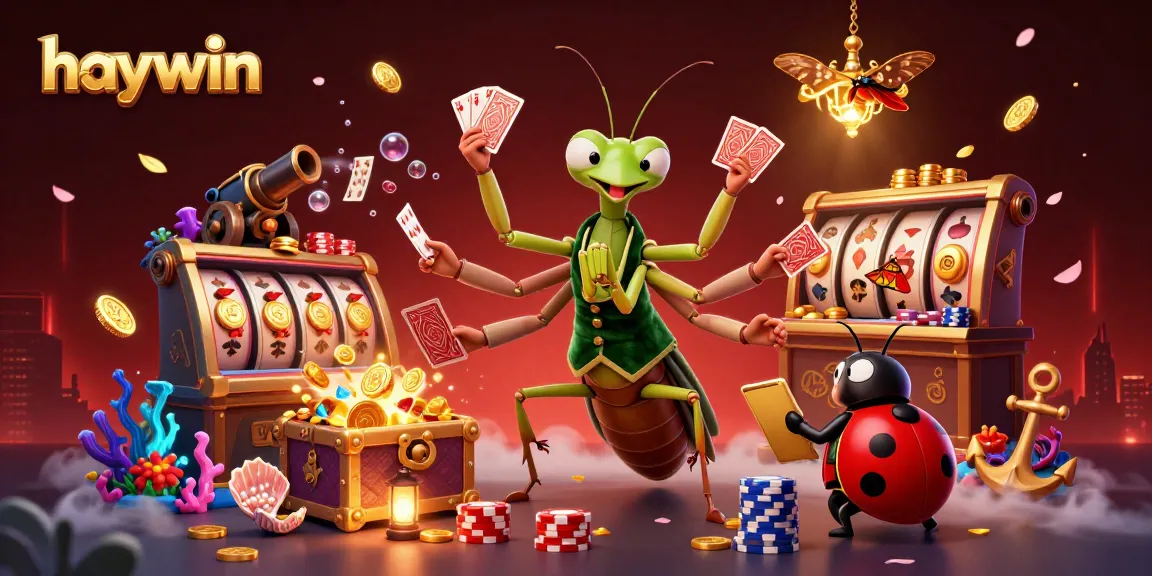 Experience the excitement at haywin with stunning slot reels and jackpot coins in this vibrant 3D scene.