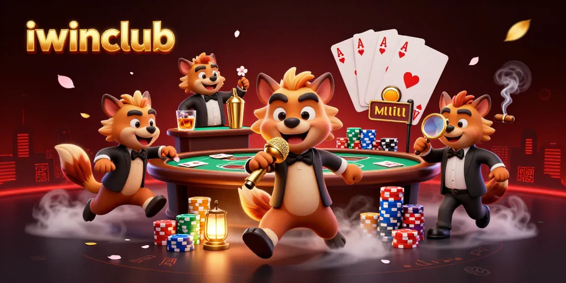 Engage with iwinclub's vibrant 3D comedy casino scene featuring humorous hyenas.