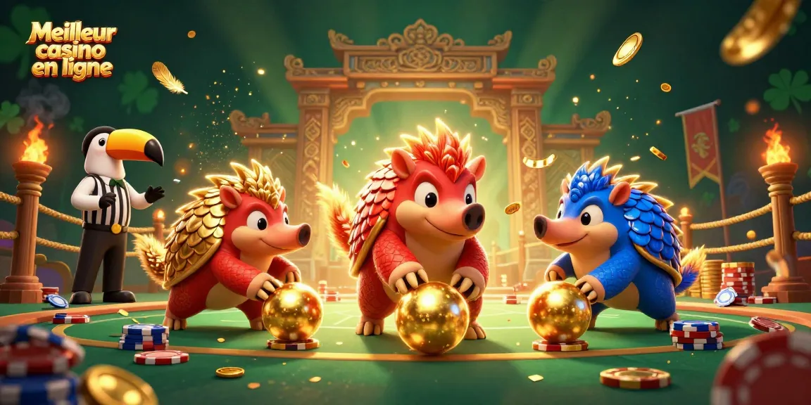 Experience winning action at Meilleur casino en ligne with lively pangolins, poker chips, and festive colors.