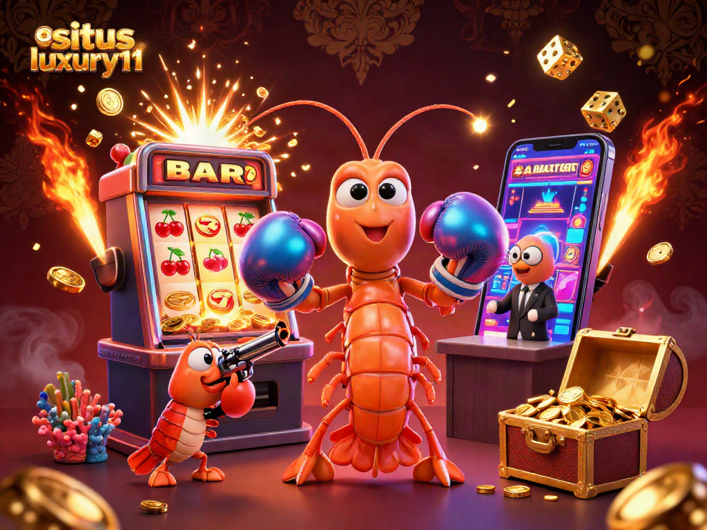 Spin the reels at situs luxury111 with vibrant casino elements and playful sea creatures in a thrilling scene.