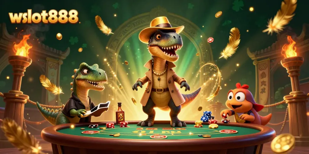 Menang di wslot888 saat bermain blackjack dengan velociraptor dan stegosaurus di arena kasino.