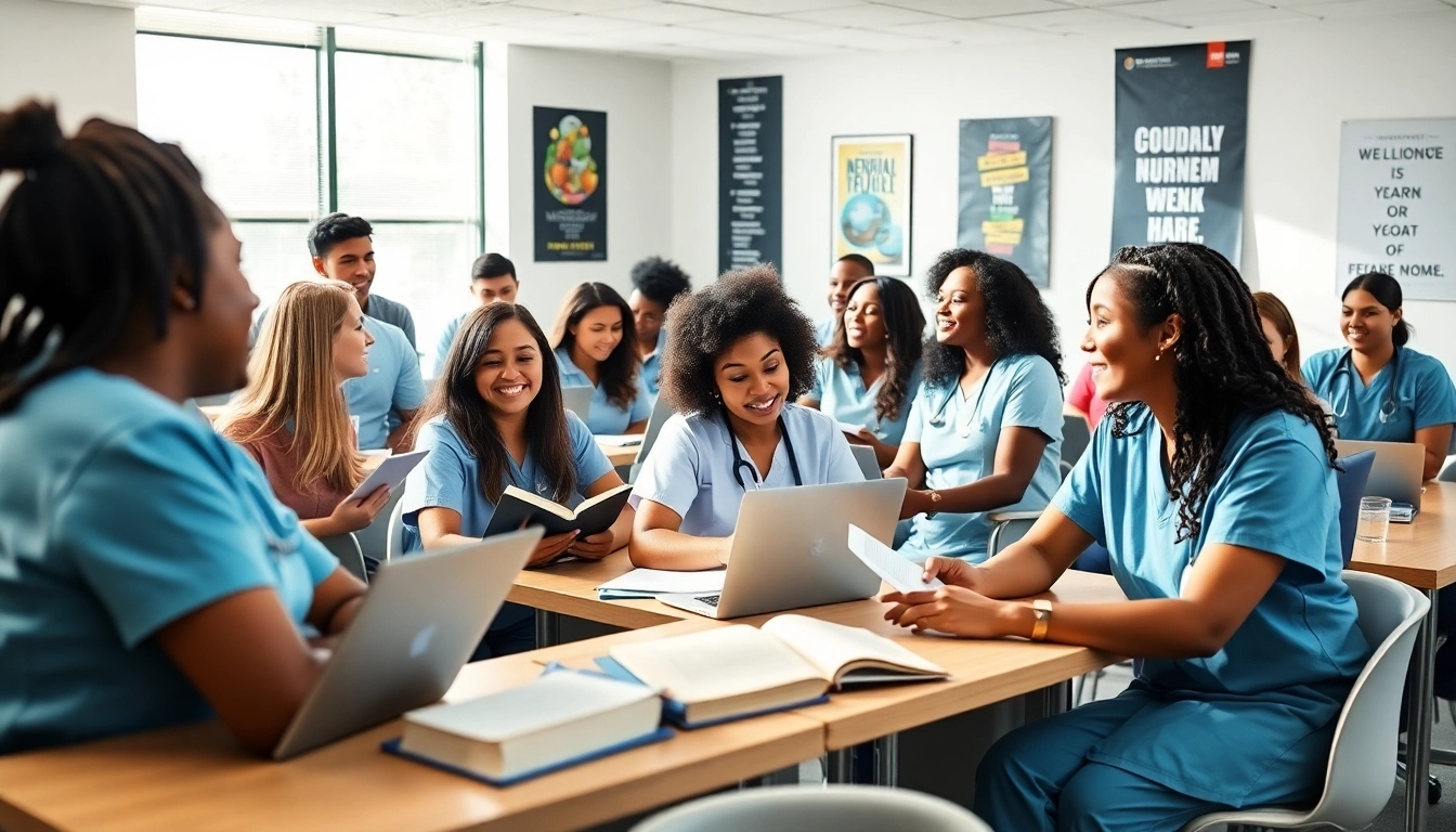 Students actively participating in an in person Nclex review in Houston within a bright classroom setting.