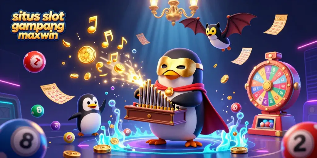 Engage with situs slot gampang maxwin as a penguin-themed organ plays, coins shower down in a vibrant casino scene.