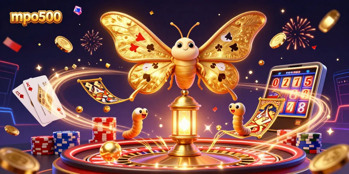 Experience exciting gaming with mpo500 through a vibrant casino-themed 3D illustration, showcasing dynamic elements.