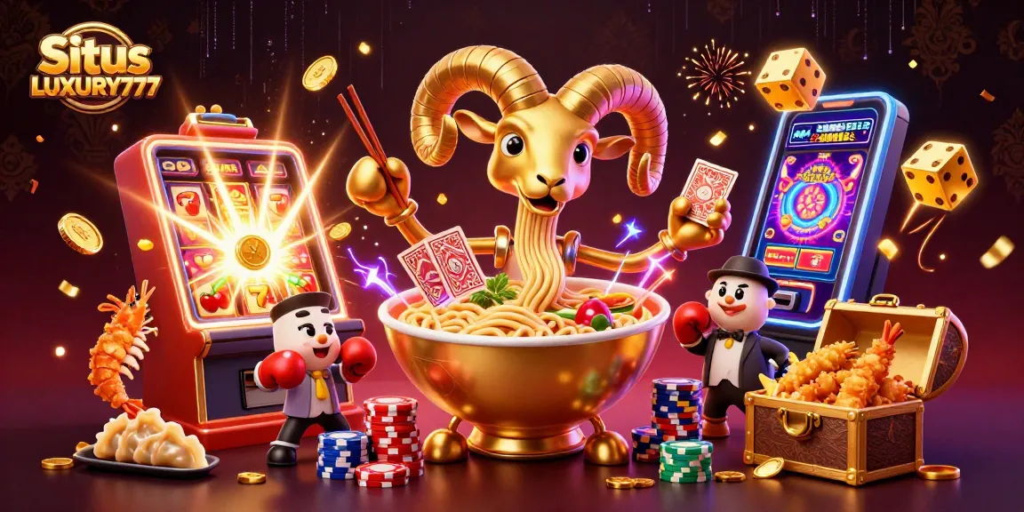 Situs LUXURY777 menghadirkan ilustrasi kasino 3D menarik dengan karakter unik dan elemen permainan.