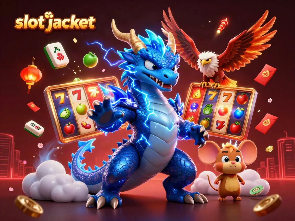 Experience a thrilling slot jackpot moment with dynamic 3D characters in a colorful casino scene.