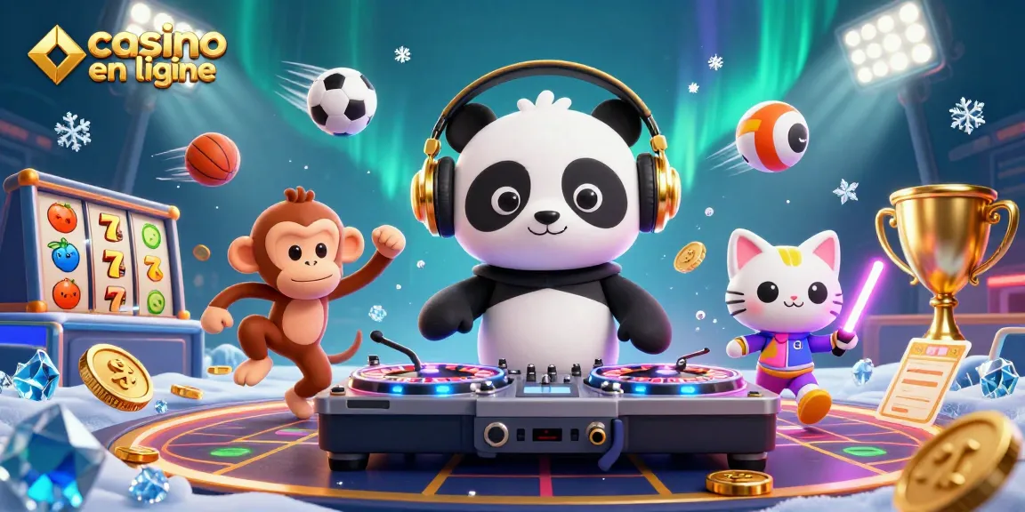 Découvrez un univers fascinant du casino en ligne avec DJ panda et jouets colorés.