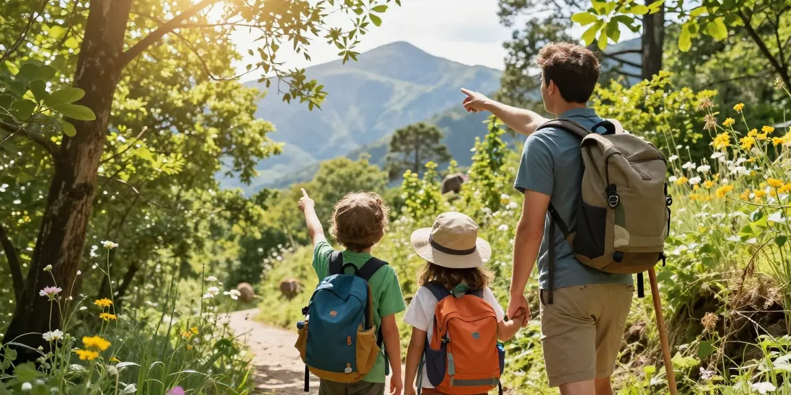 Family adventure with mantra88 spirit exploring scenic outdoor trail, showcasing connection with nature and joy.