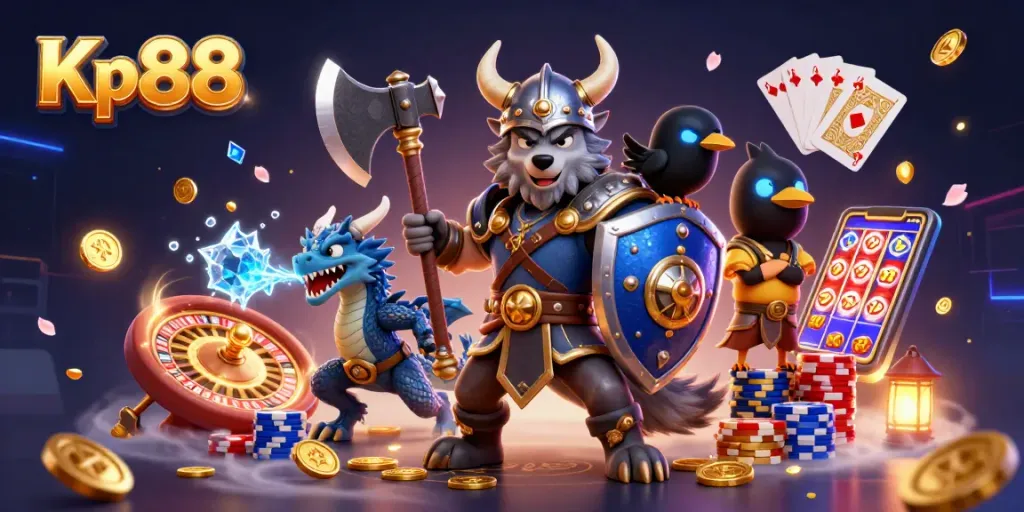 Experience thrilling gameplay at Kp88 with an epic Viking wolf, a fierce dragon, and glowing treasures.