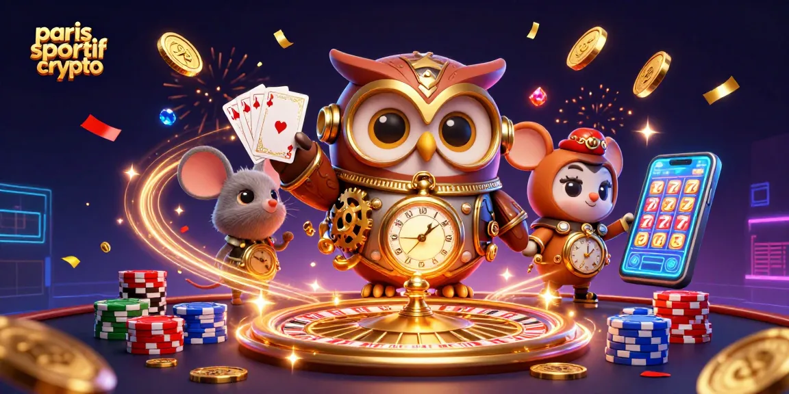 Paris sportif crypto : Testez vos chances à la roulette avec un hibou voyageur du temps et des éléments de casino futuristes.