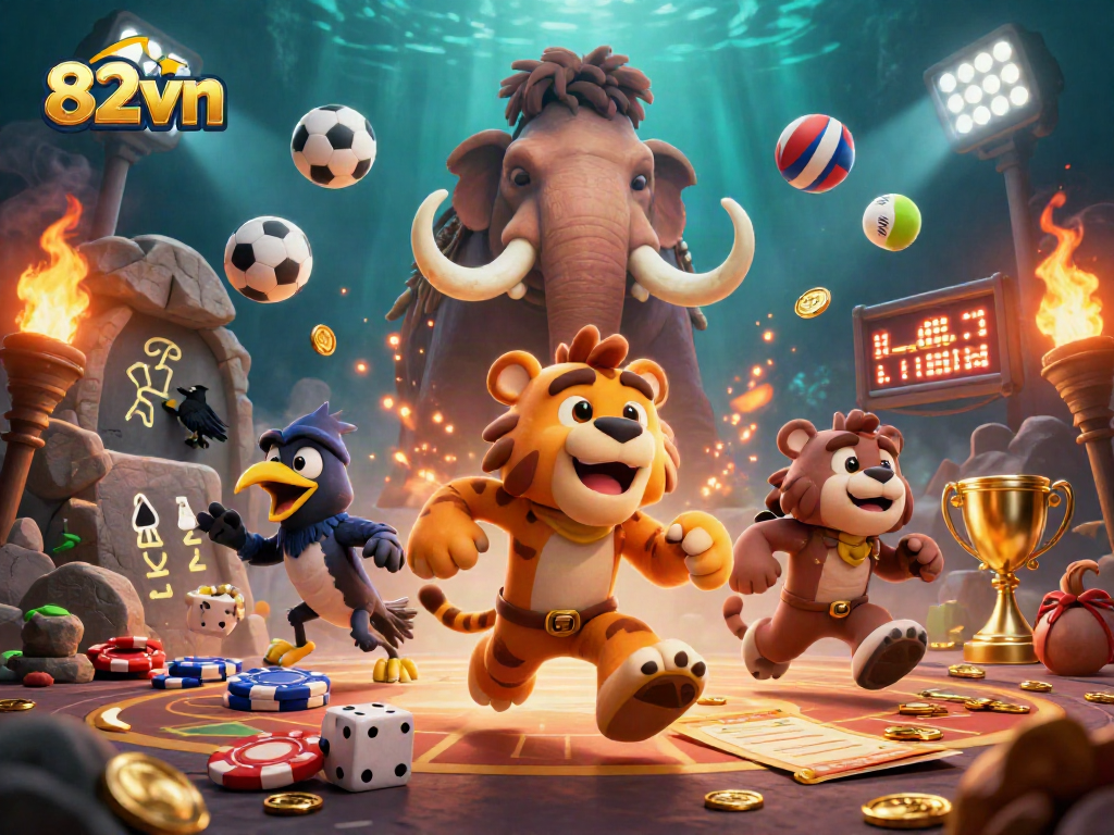 Experience the thrilling 82vn casino adventure with prehistoric characters and dynamic sports action.