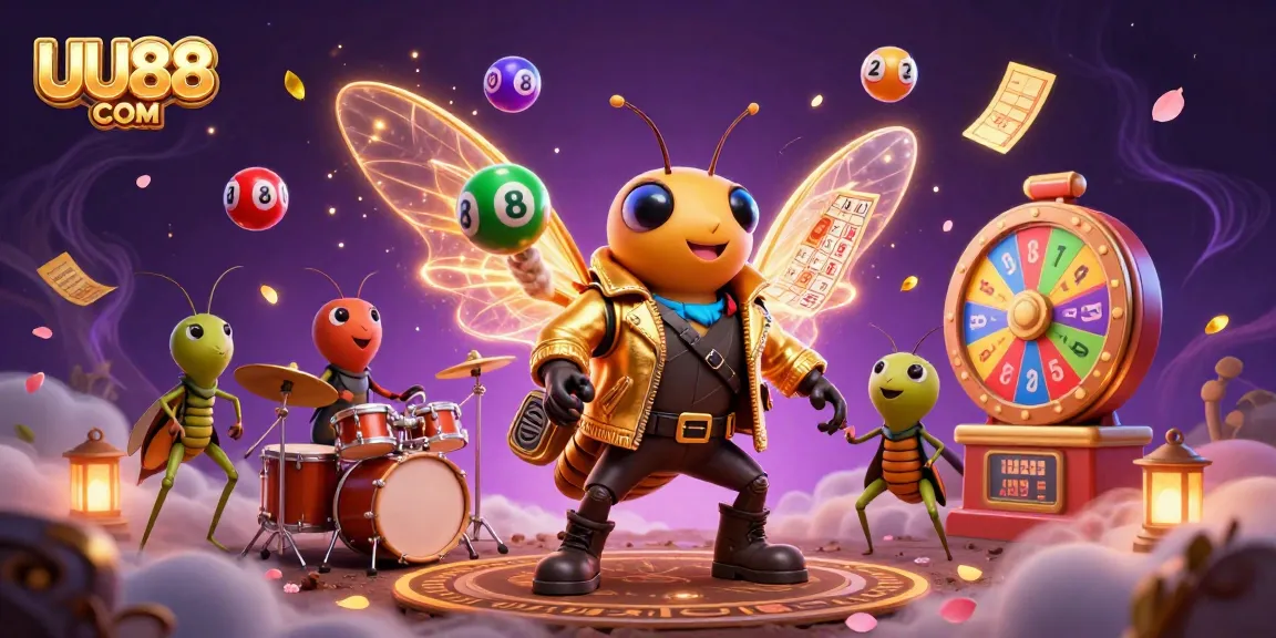 Experience thrilling gameplay with UU88 COM while enjoying vibrant illustrations of lottery elements and characters.
