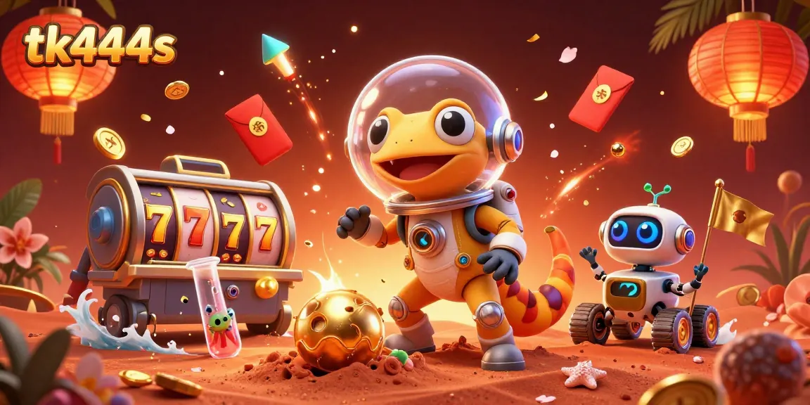 Experience thrilling gaming at tk444s with a Martian gecko discovering a golden casino.