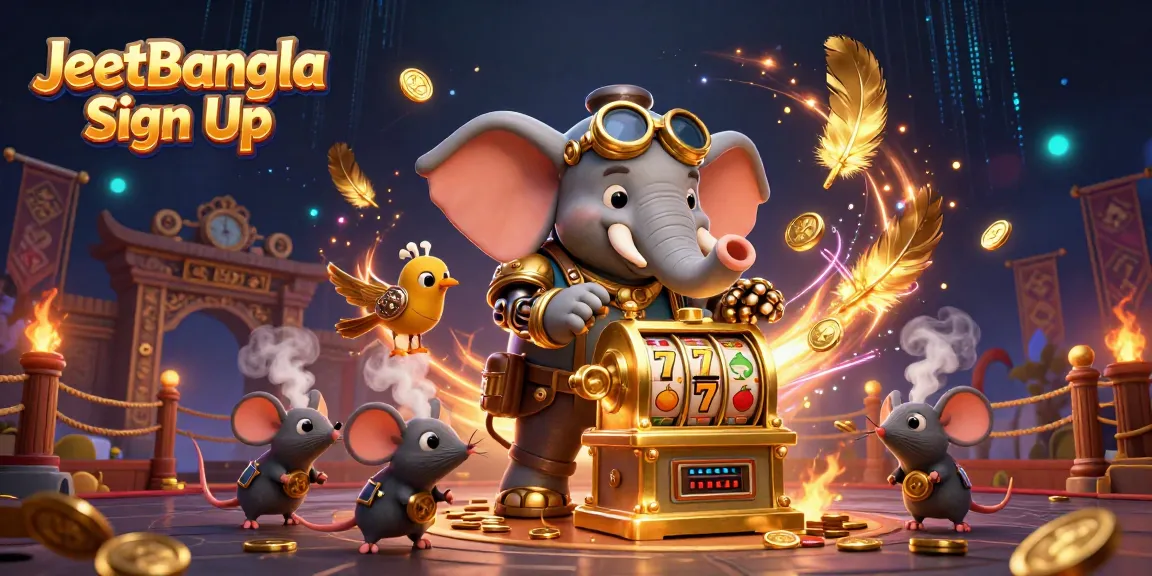 Engage in the thrill of JeetBangla Sign Up with 3D cartoon steampunk characters at vibrant gaming machines.