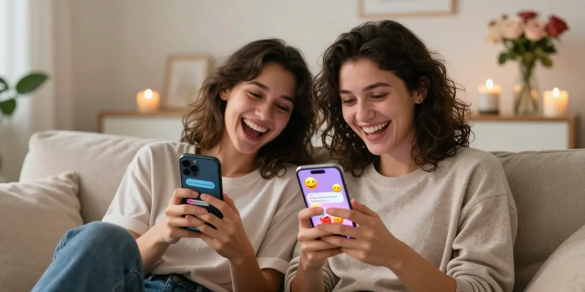 Couple enjoying ai sexting together in a cozy home setting.