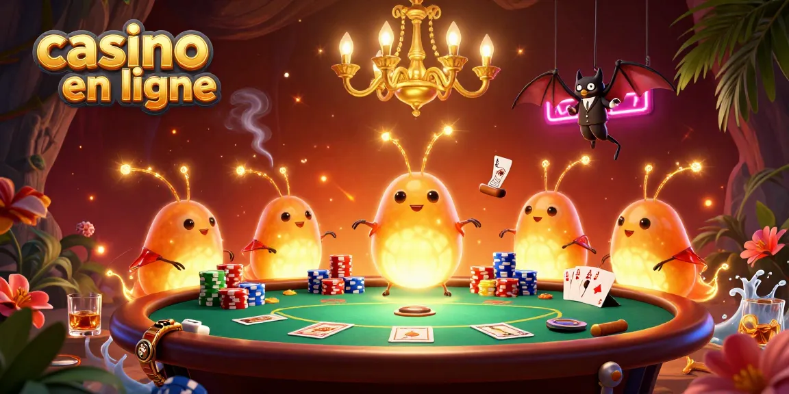 Scène animée d'un casino en ligne avec des vers luisants et un croupier imaginaire.