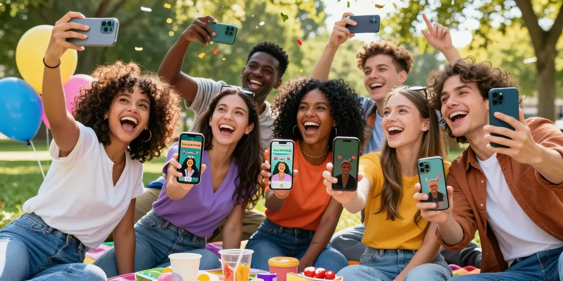 Friends engaged in using the "how old do I look" app in a fun outdoor setting.